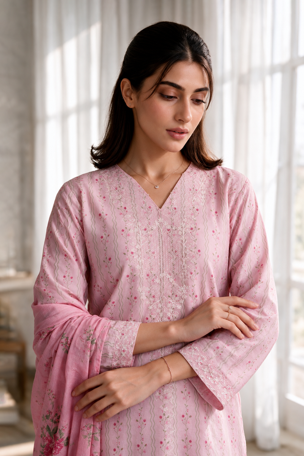 Embroidered Kurta Dupatta - 2432