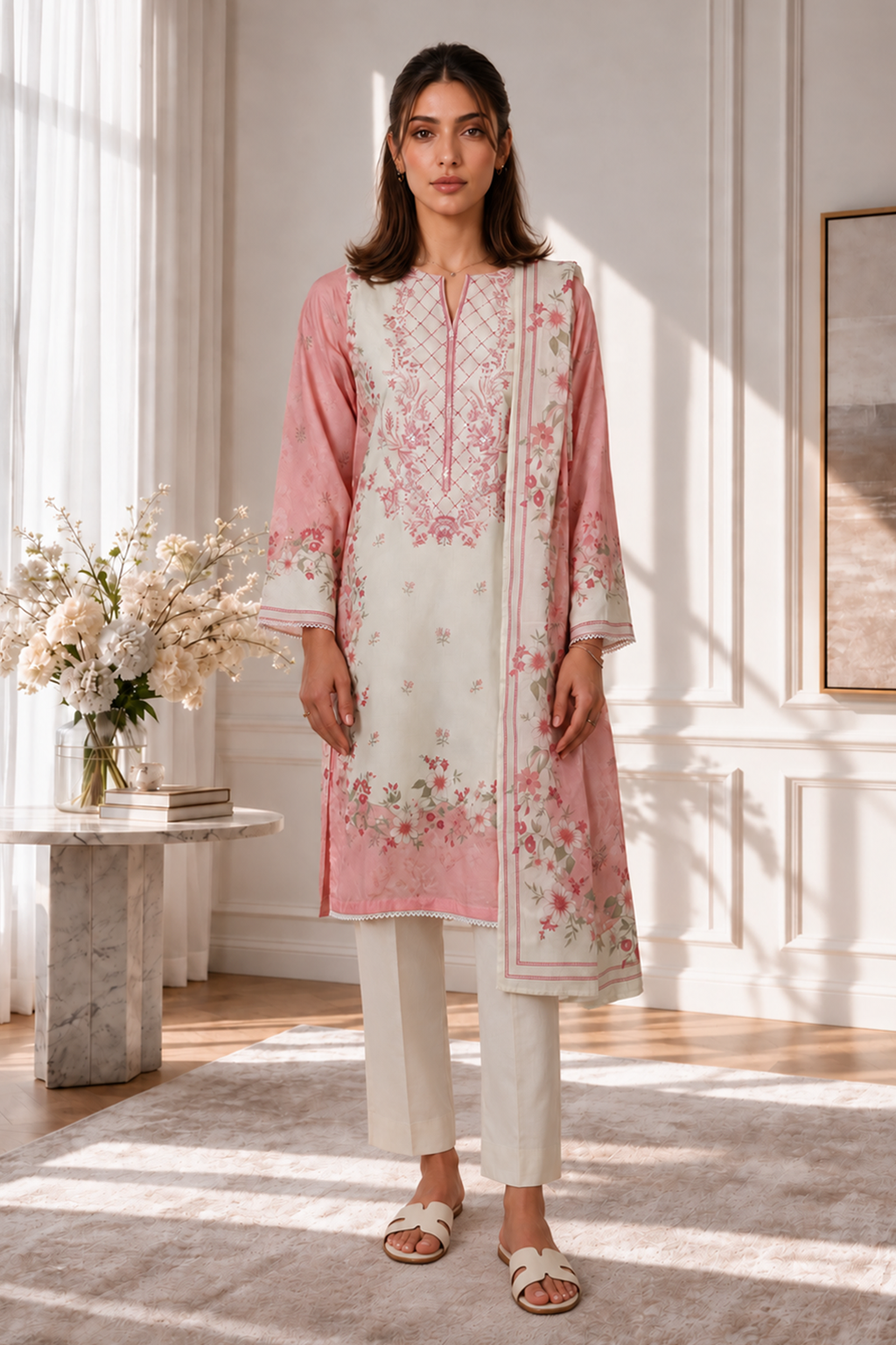 Embroidered Kurta Dupatta - 2435
