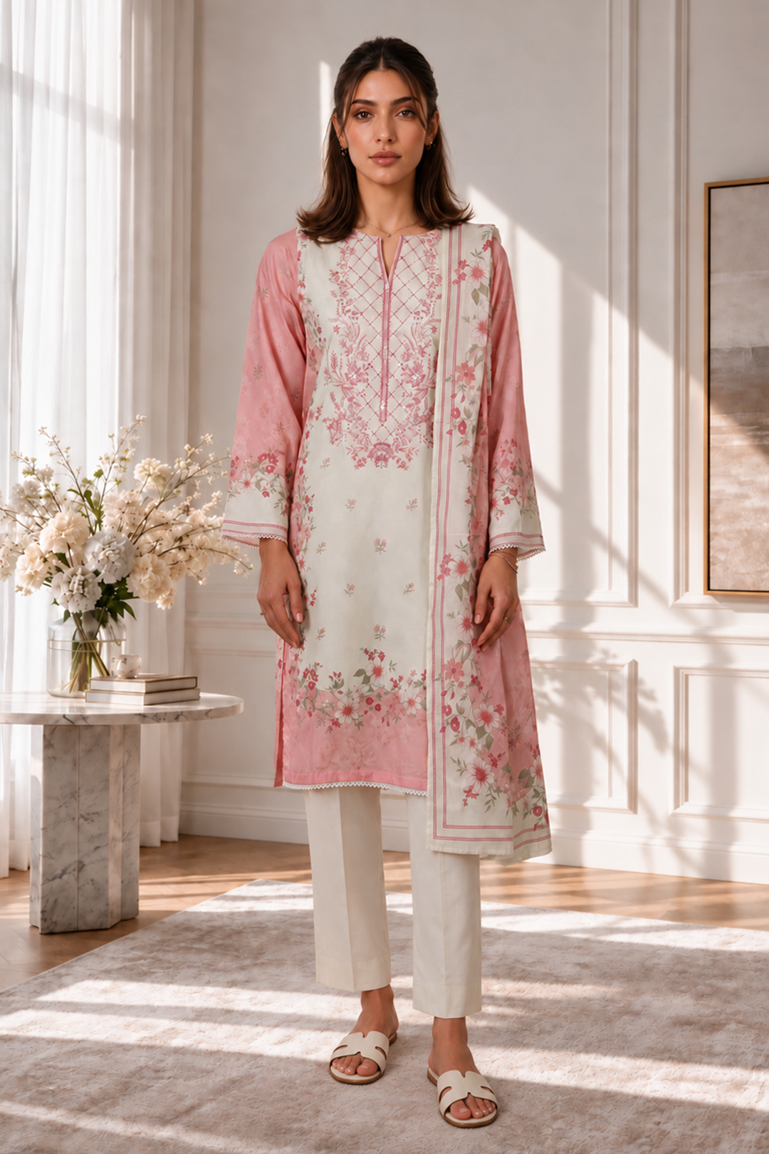 Embroidered Kurta Dupatta - 2435
