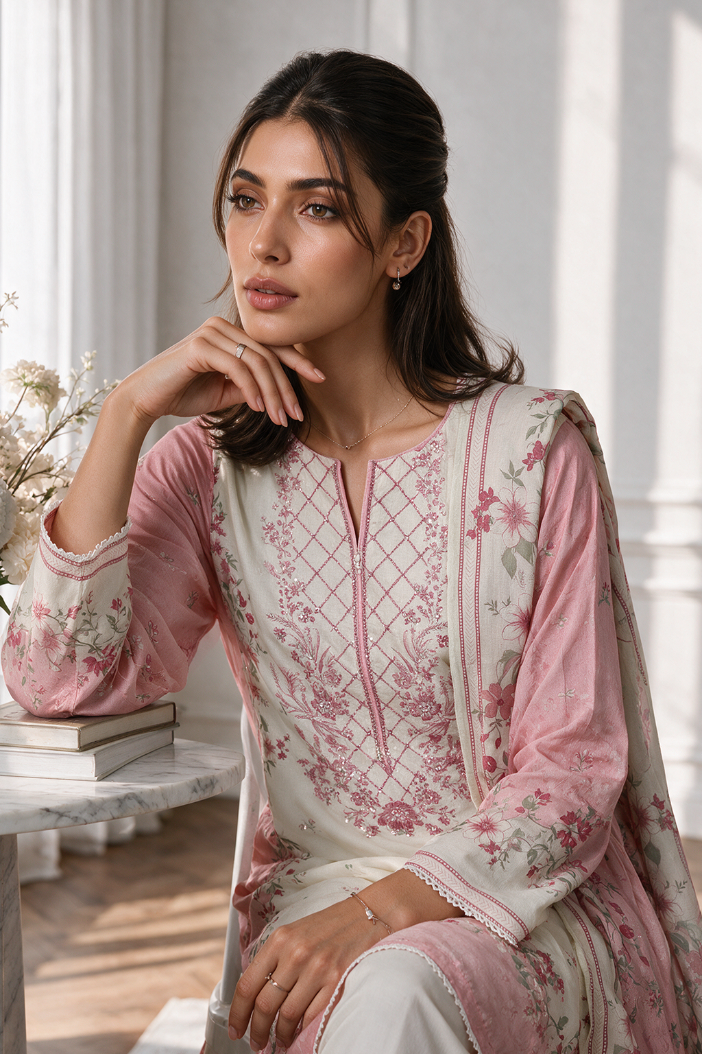 Embroidered Kurta Dupatta - 2435