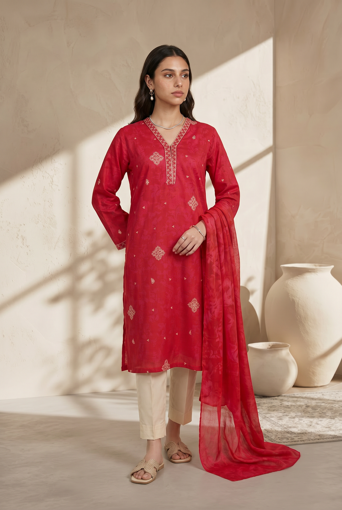 Embroidered Kurta Dupatta - 2436