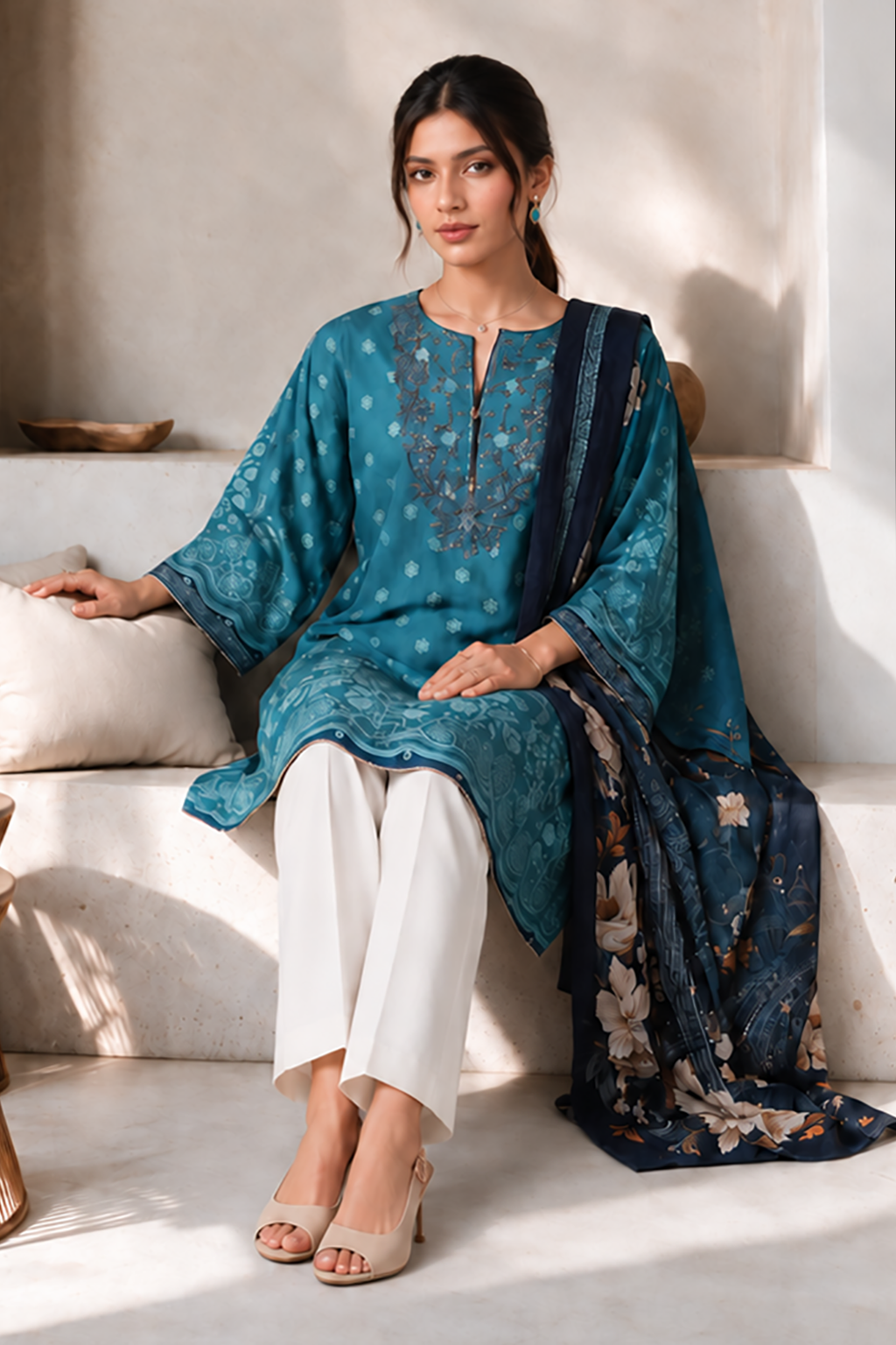Embroidered Kurta Dupatta - 2437