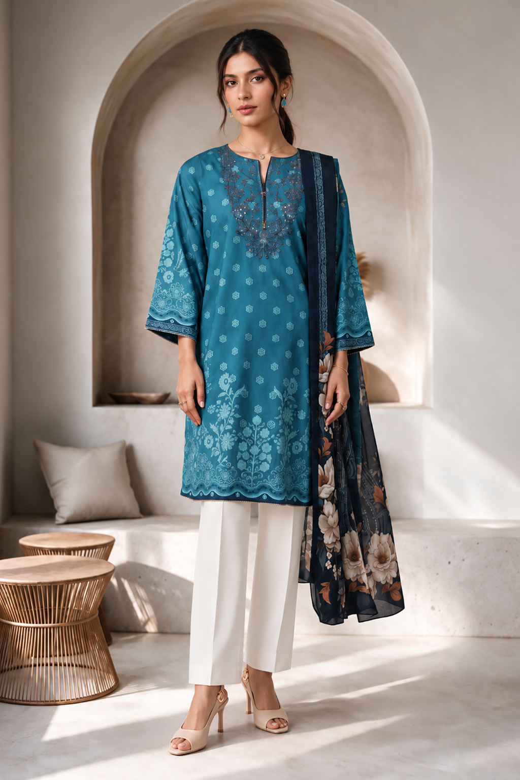 Embroidered Kurta Dupatta - 2437