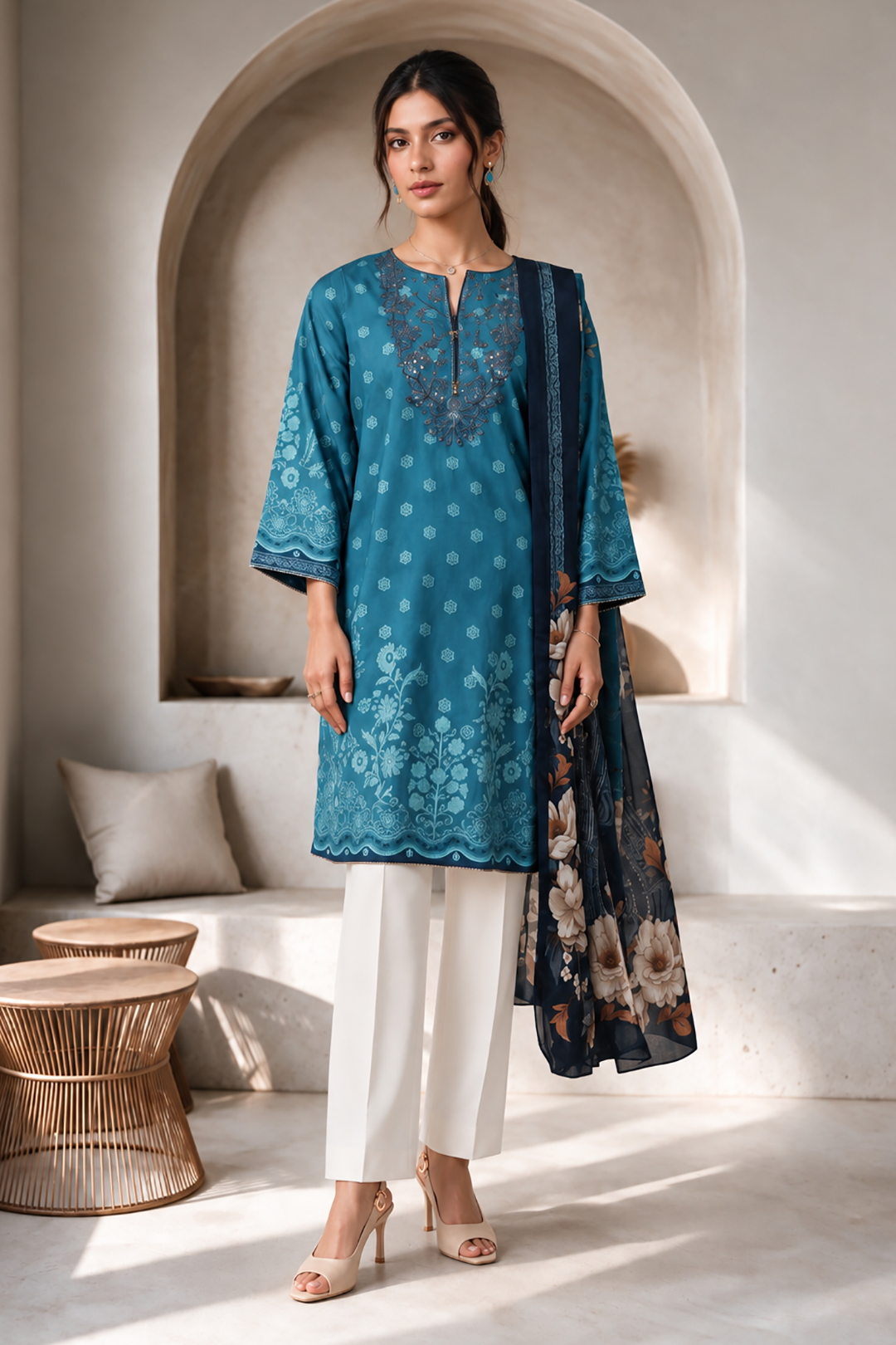 Embroidered Kurta Dupatta - 2437