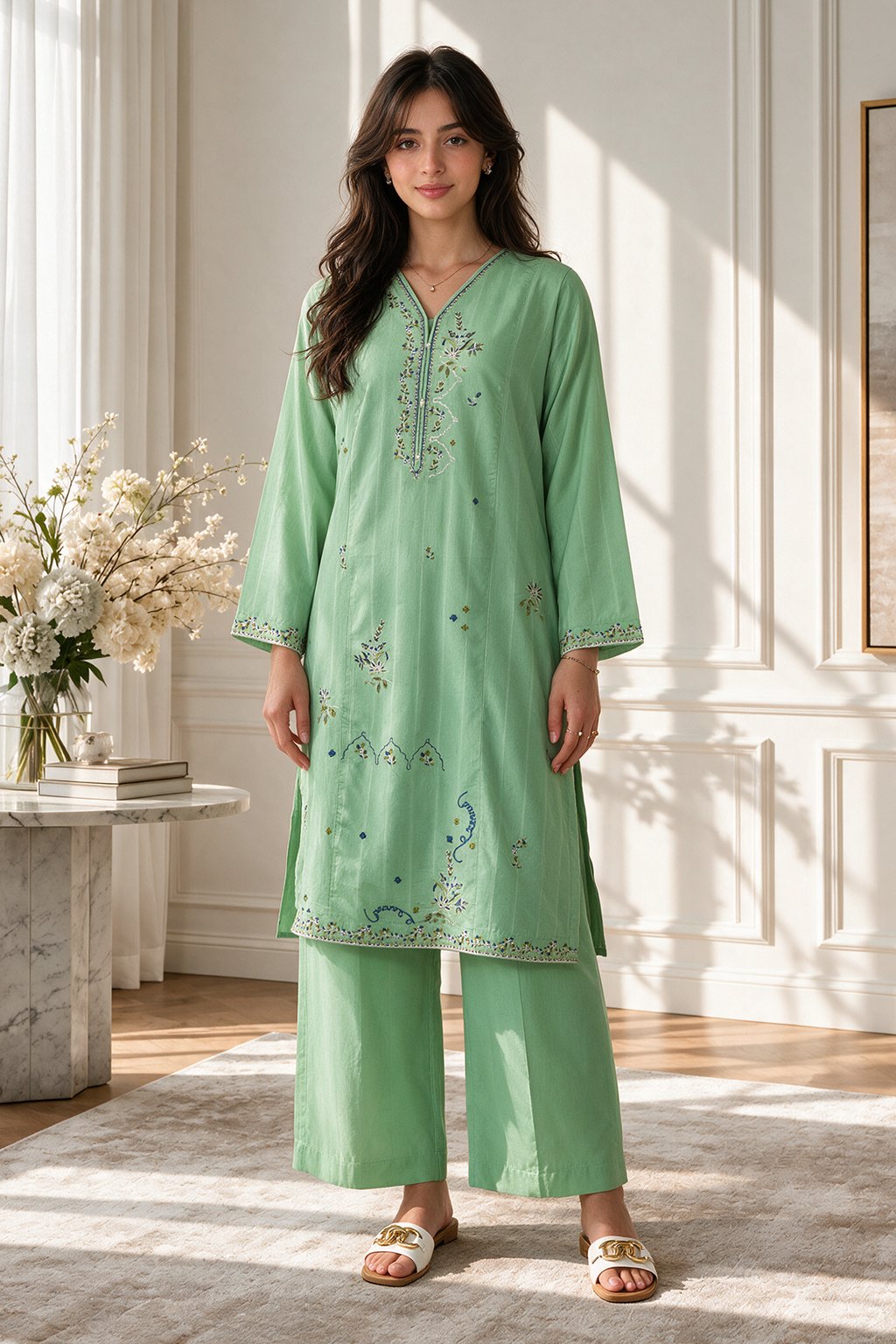 Embroidered Kurta Trouser - 2636