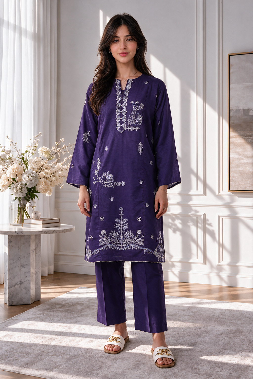 Embroidered Kurta Trouser - 2637