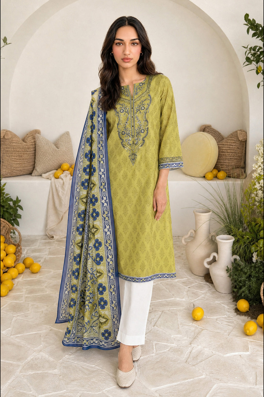 Embroidered Kurta Dupatta - 2666