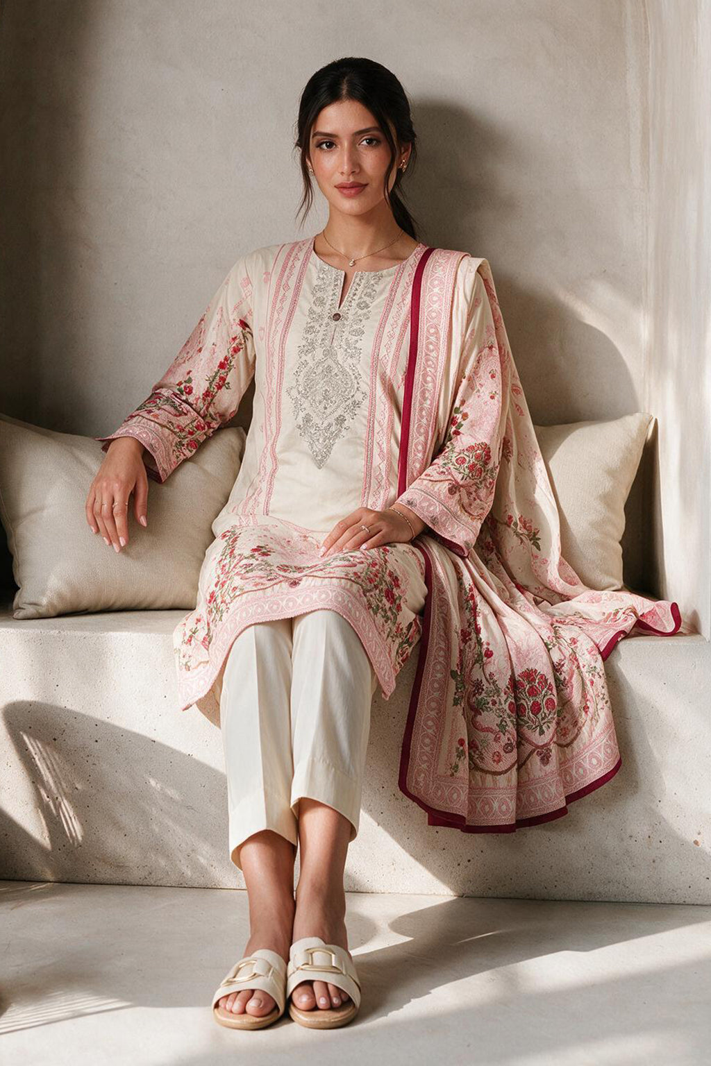 Embroidered Kurta Dupatta - 2671