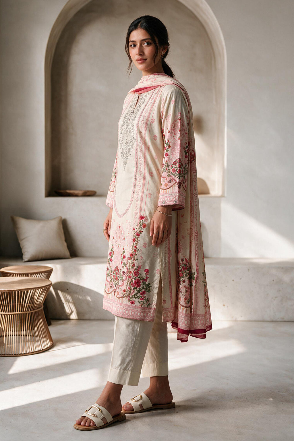 Embroidered Kurta Dupatta - 2671