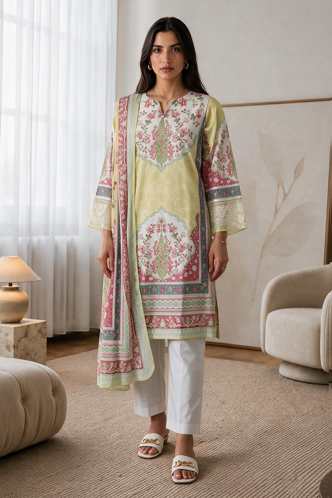 Embroidered Kurta Dupatta - 2673