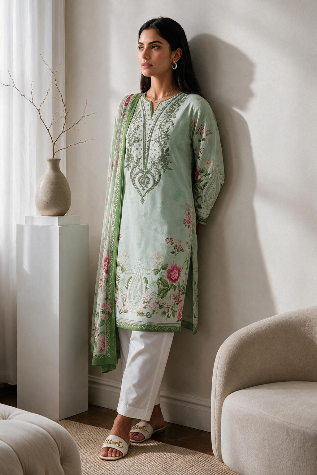 Embroidered Kurta Dupatta - 2919