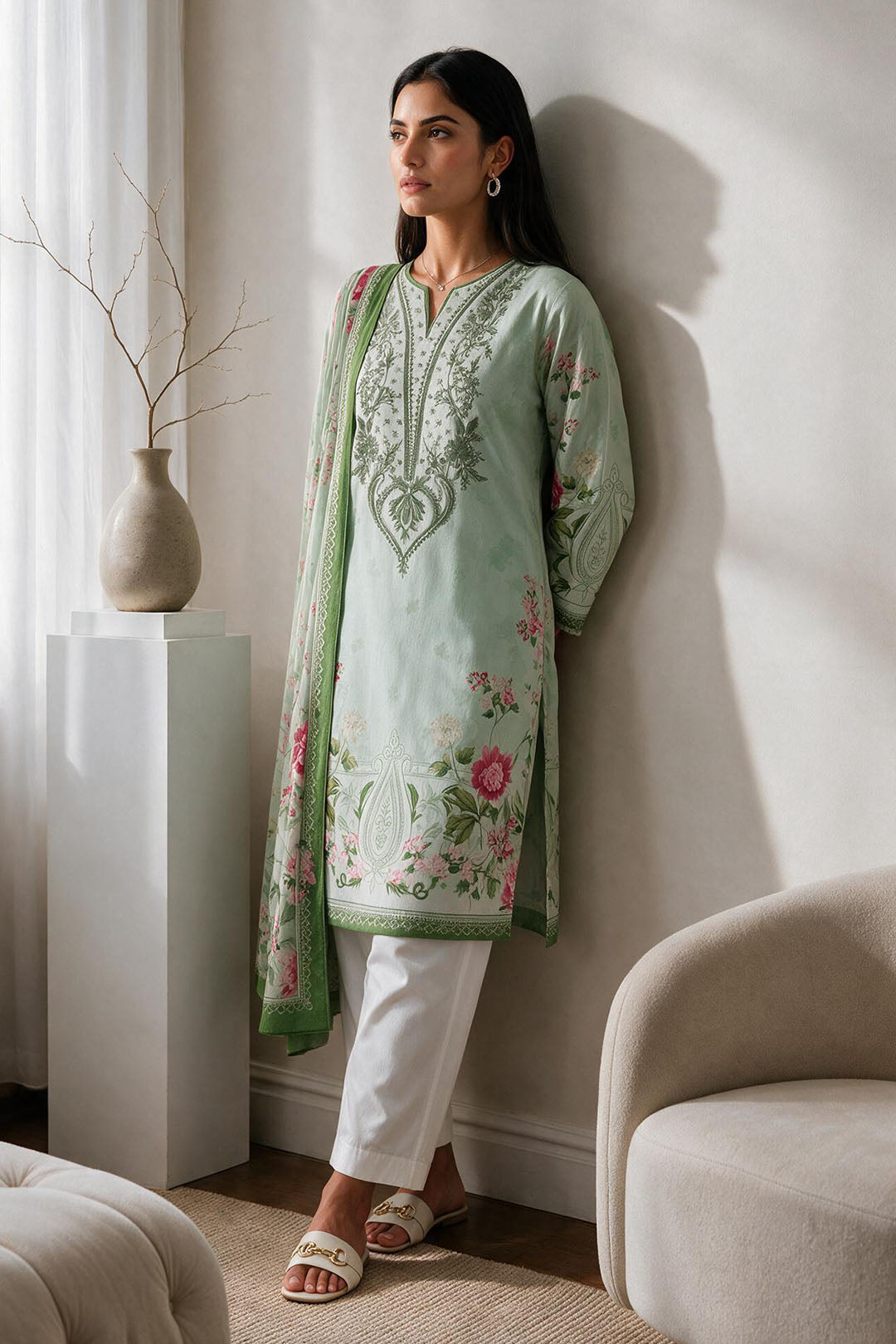 Embroidered Kurta Dupatta - 2919