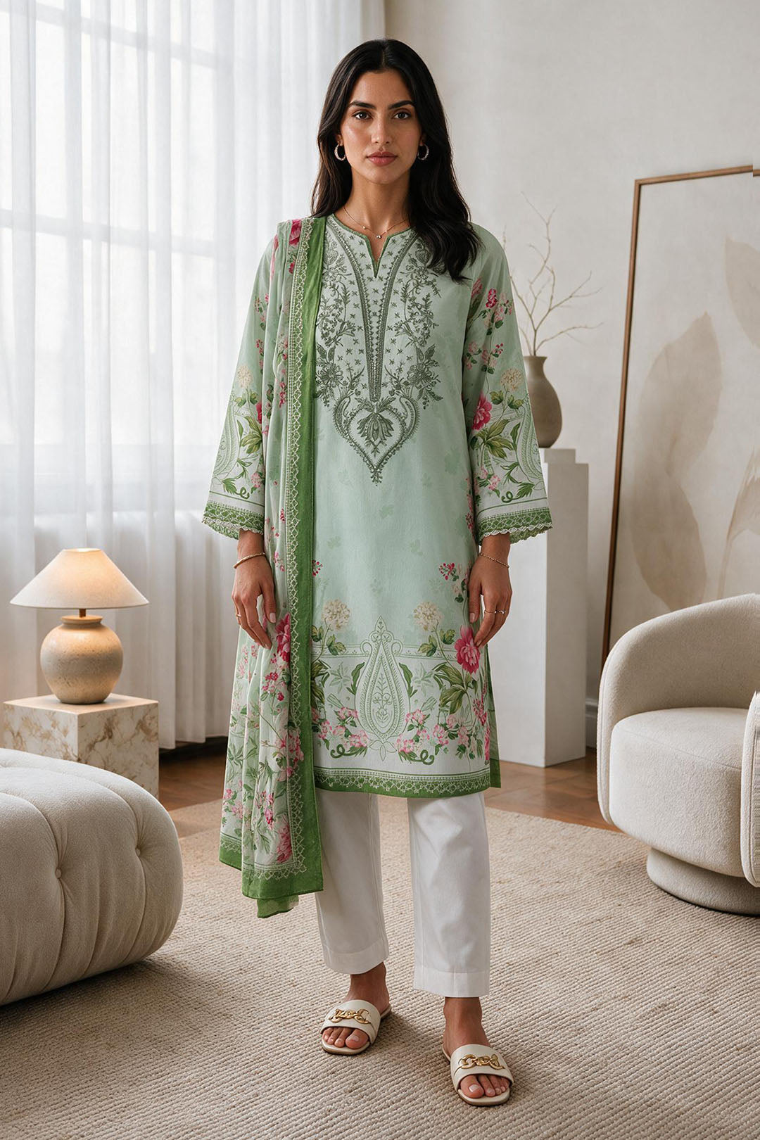 Embroidered Kurta Dupatta - 2919