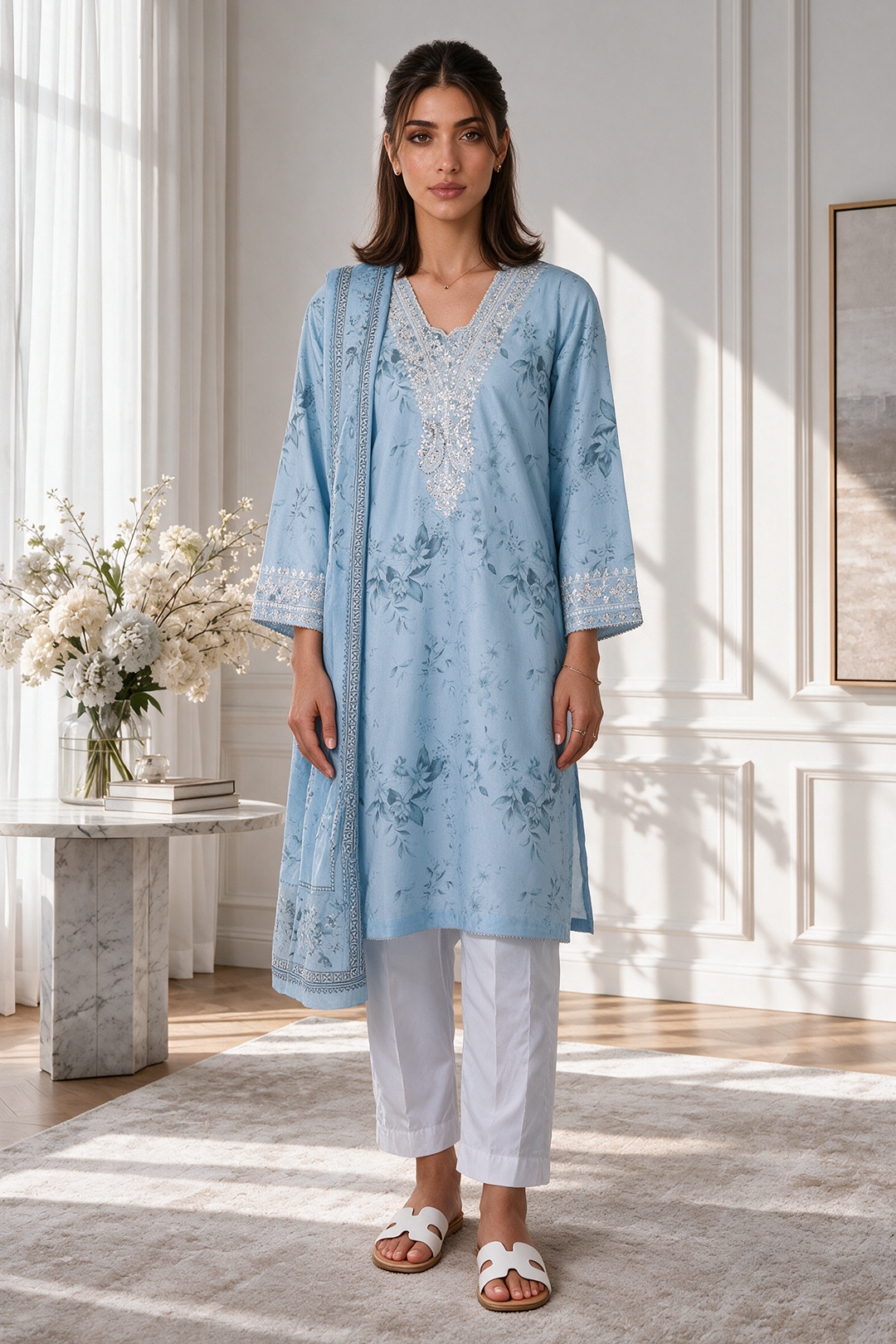 Embroidered Kurta Dupatta - 2923