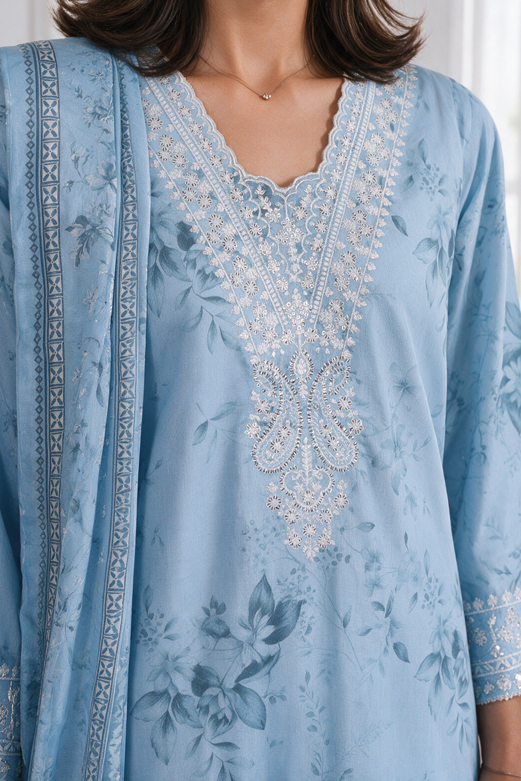Embroidered Kurta Dupatta - 2923