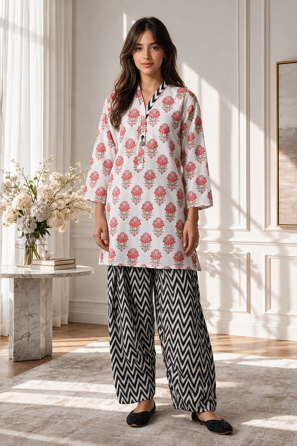 Embroidered Kurta Trouser - 3086