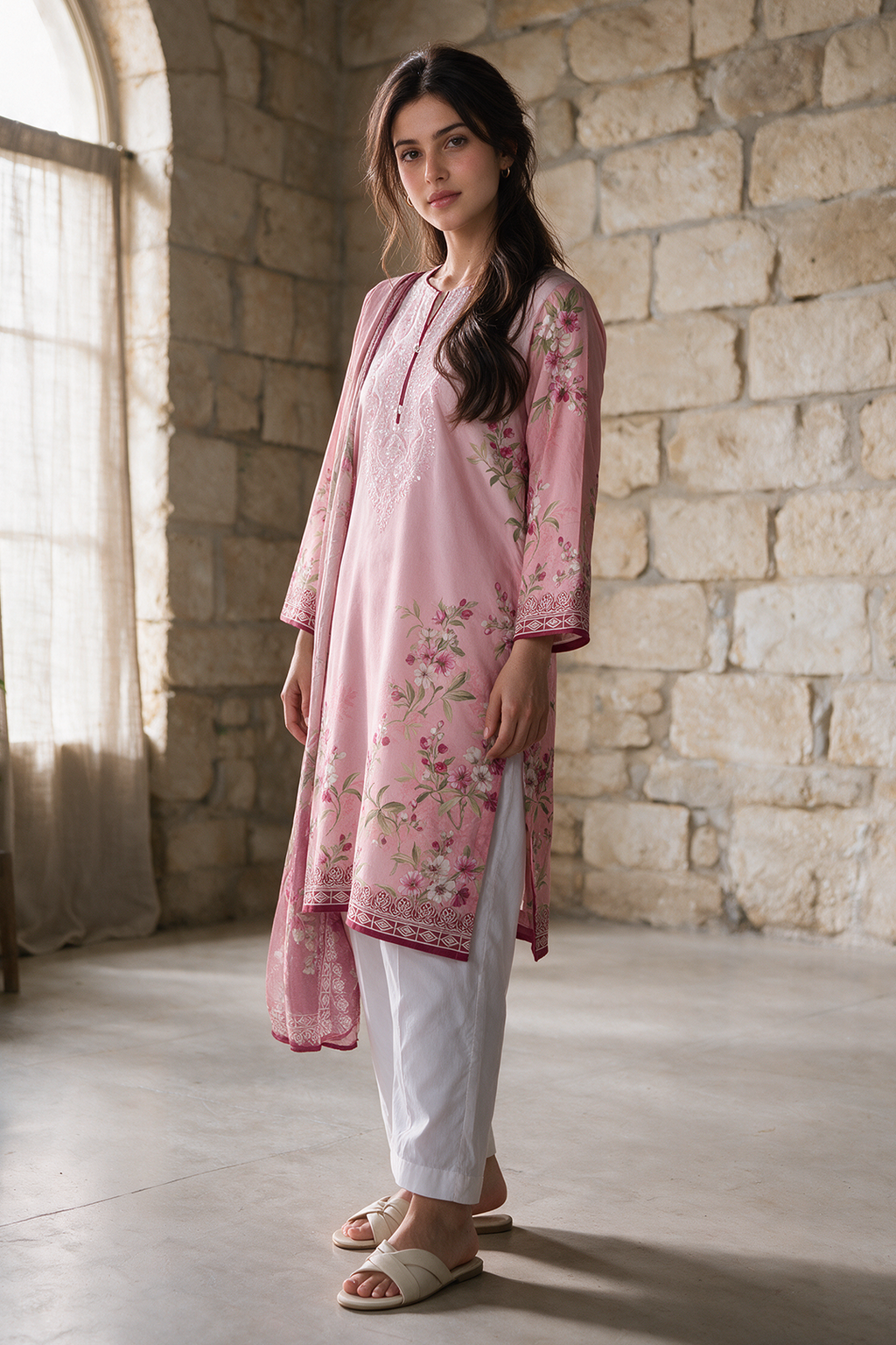 Embroidered Kurta Dupatta - 3147