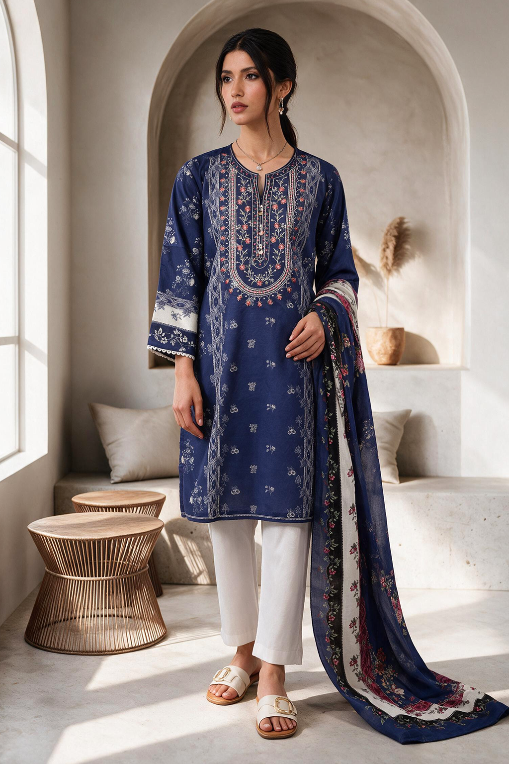 Embroidered Kurta Dupatta - 3149
