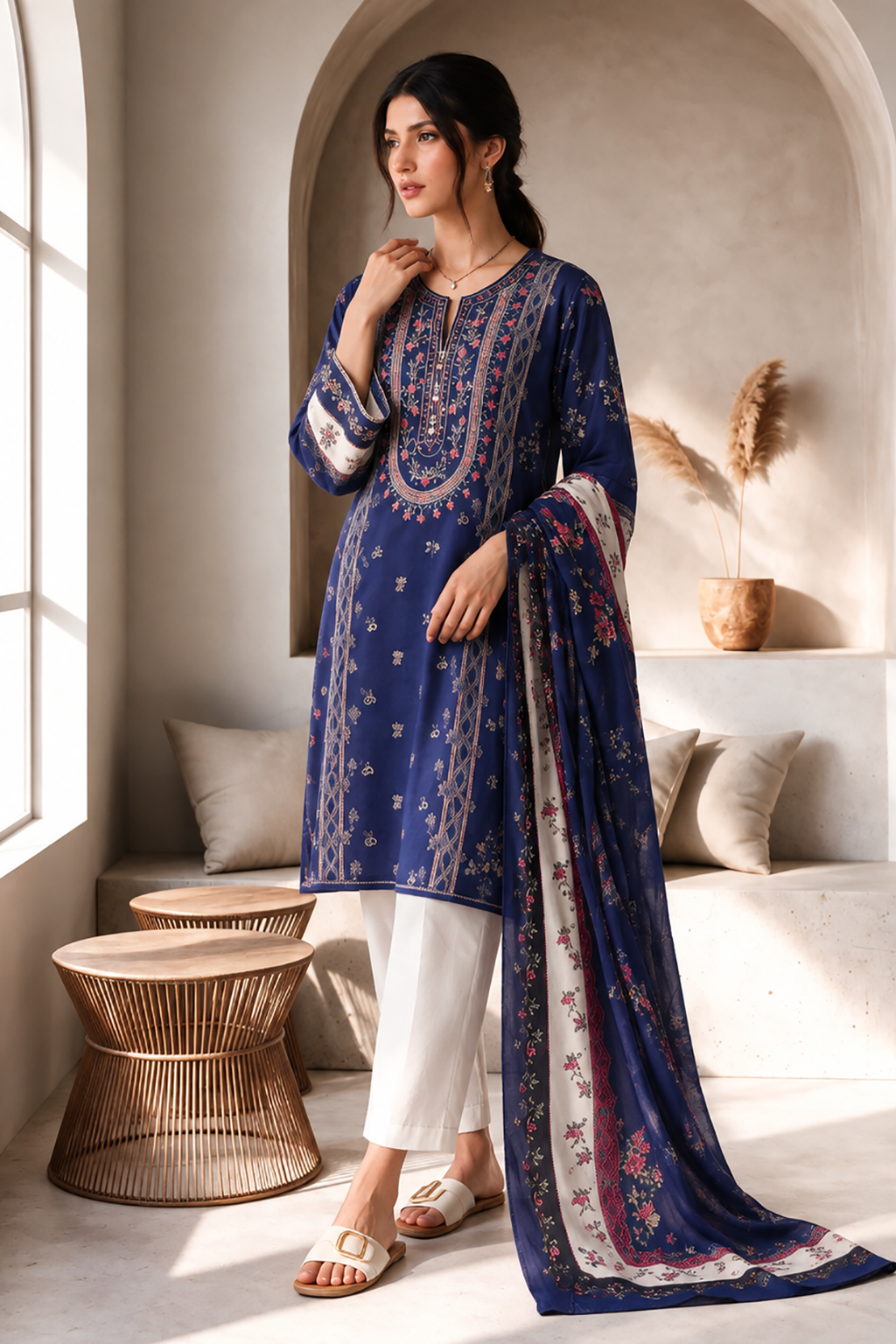 Embroidered Kurta Dupatta - 3149