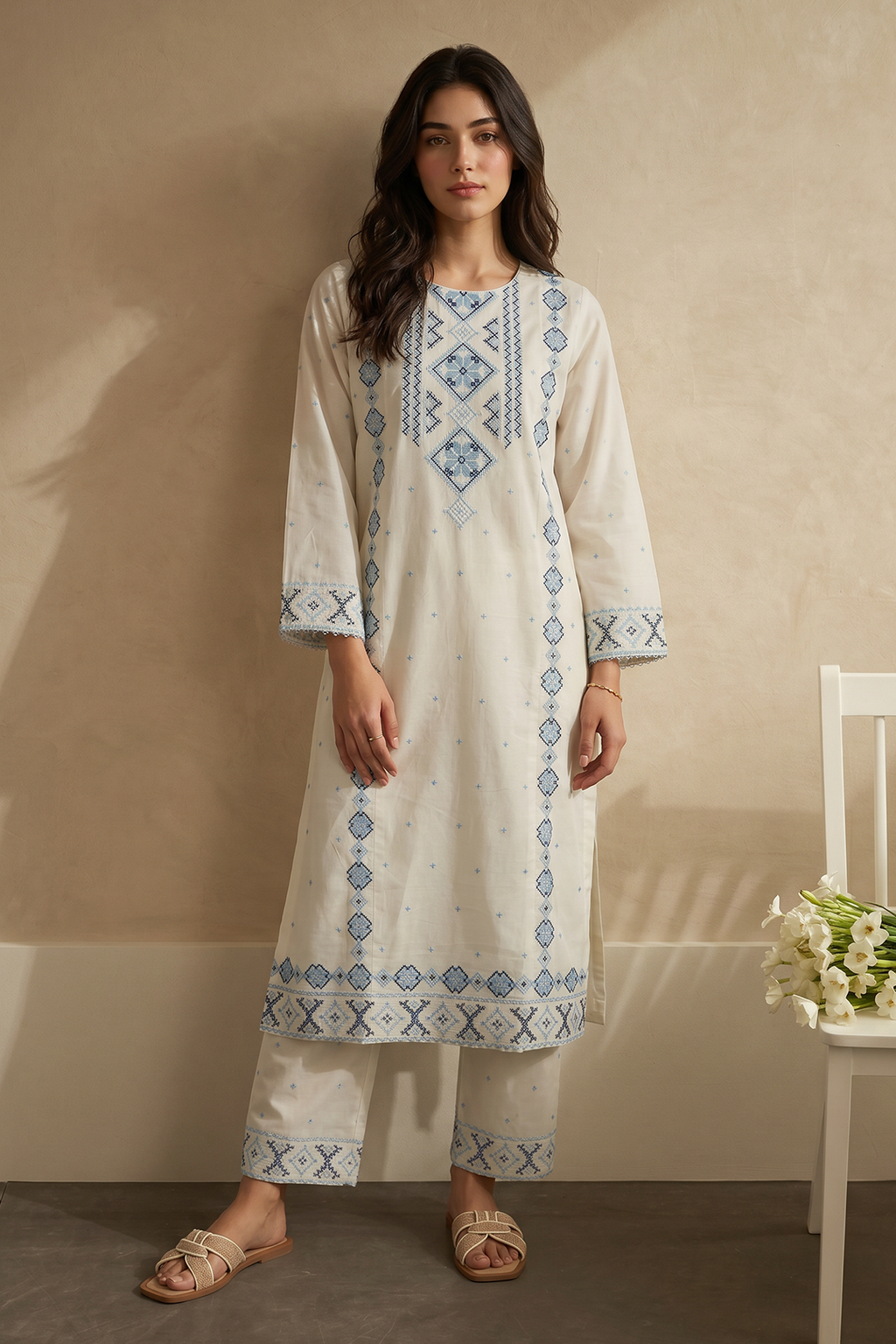 Embroidered Kurta Trouser - 3208
