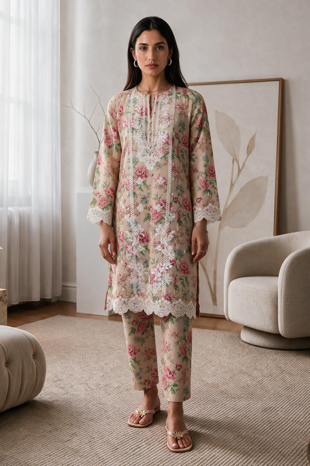 Embroidered Kurta Trouser - 3231