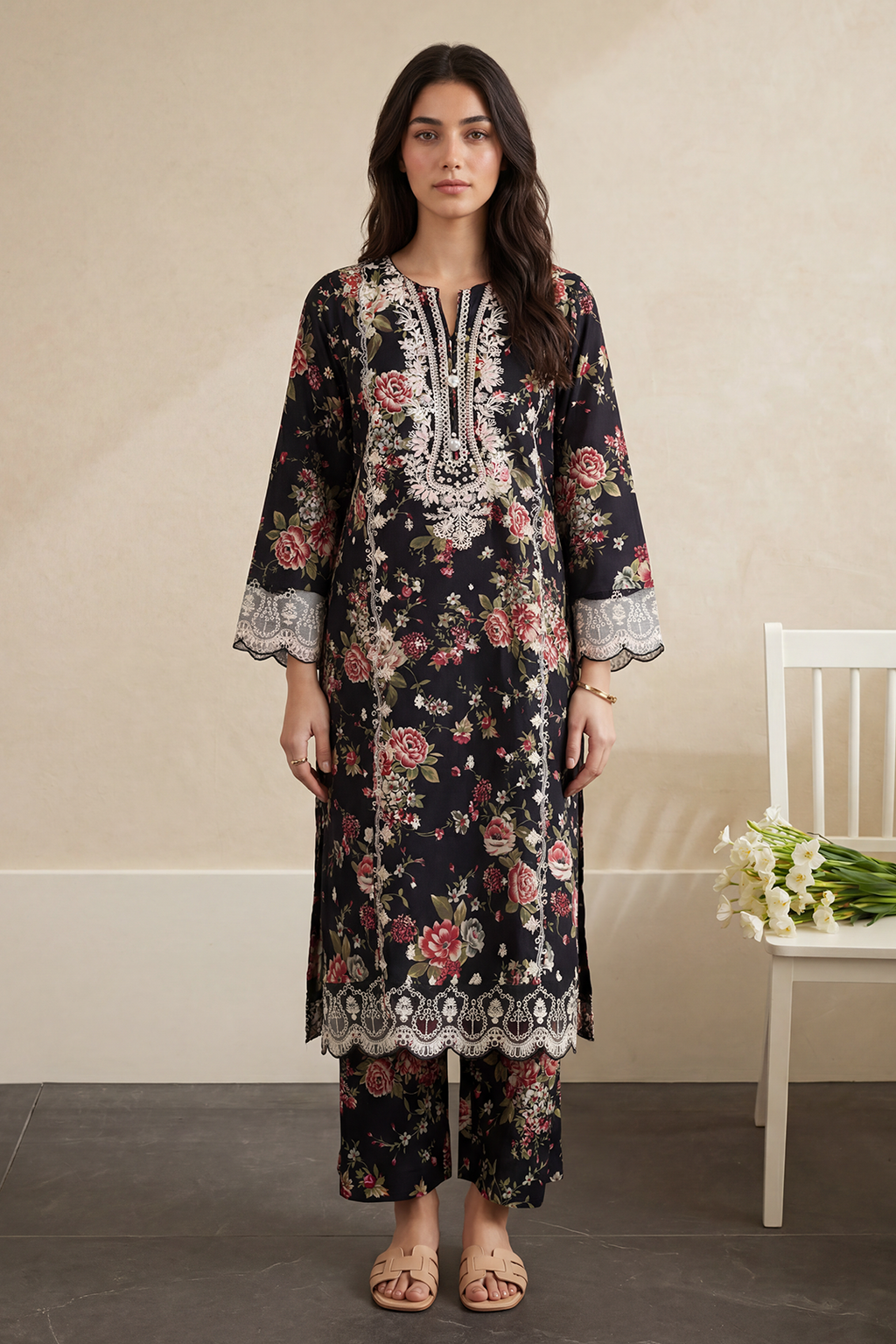 Embroidered Kurta Trouser - 3234