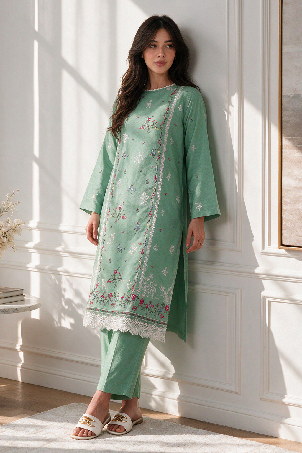 Embroidered Kurta Trouser - 3237