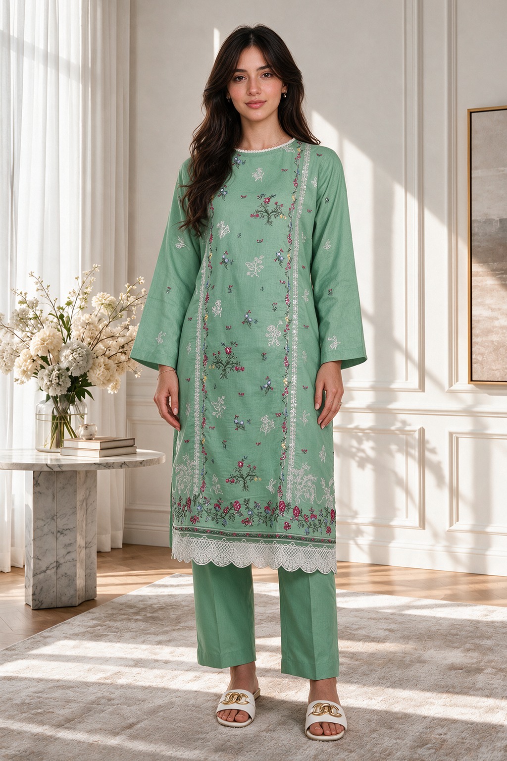 Embroidered Kurta Trouser - 3237