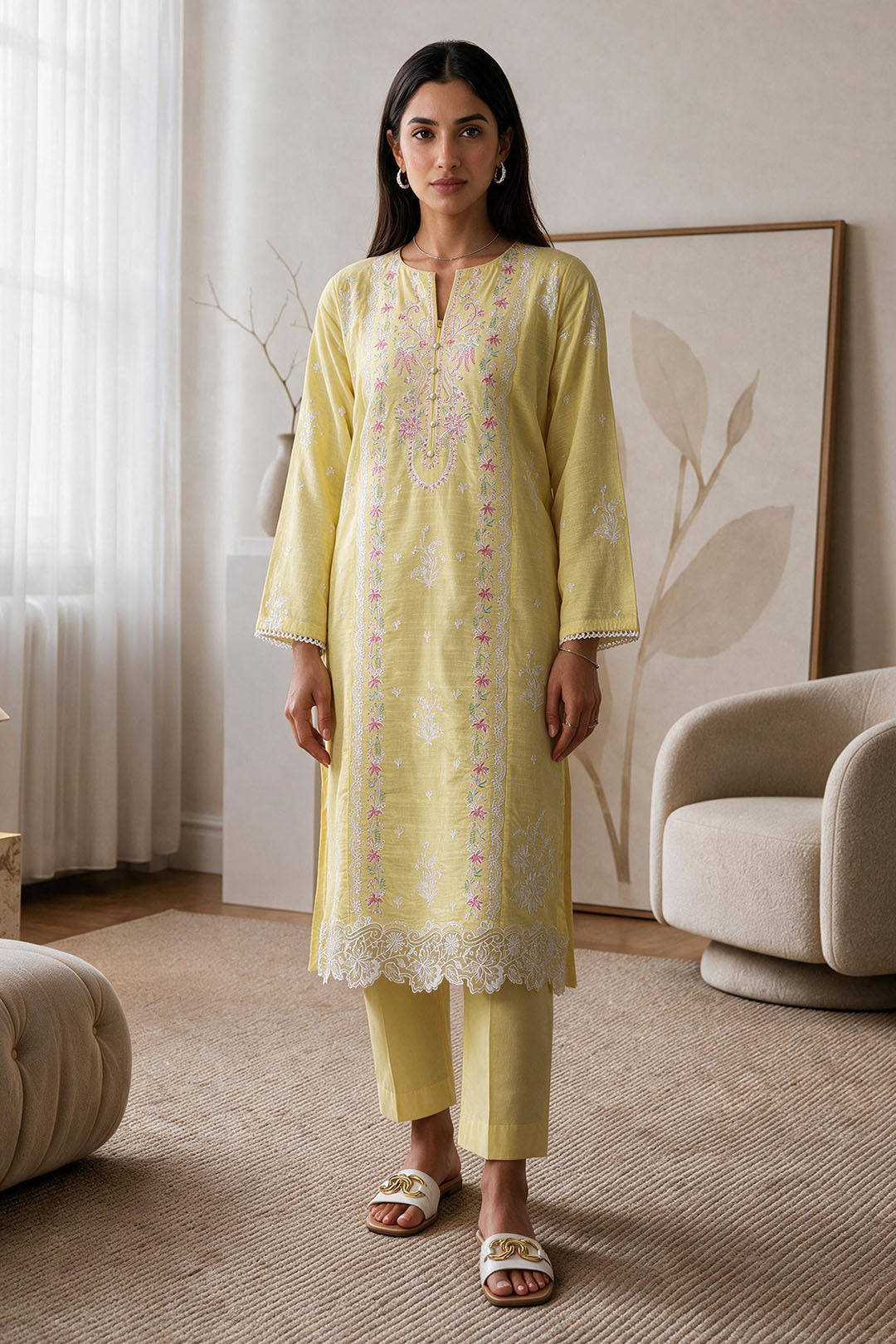 Embroidered Kurta Trouser - 3239