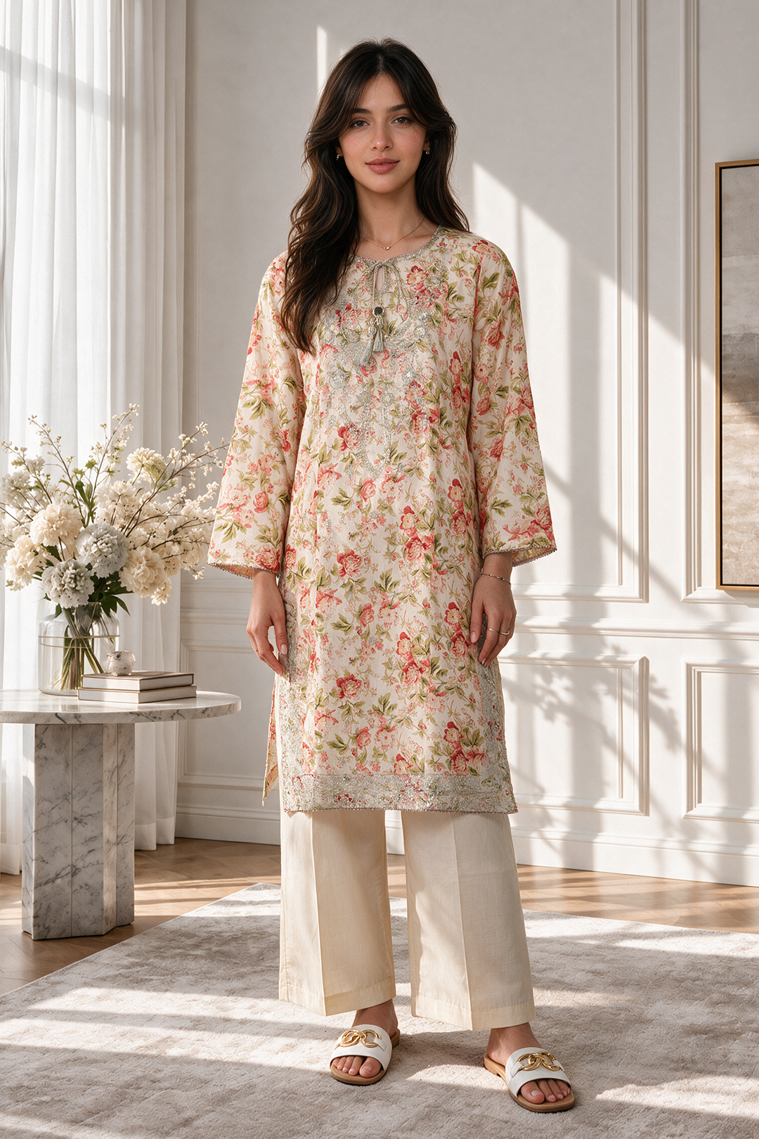 Embroidered Kurta Trouser - 3322