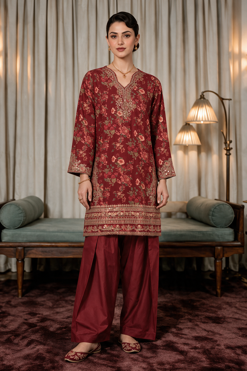 Embroidered Kurta Trouser - 3324