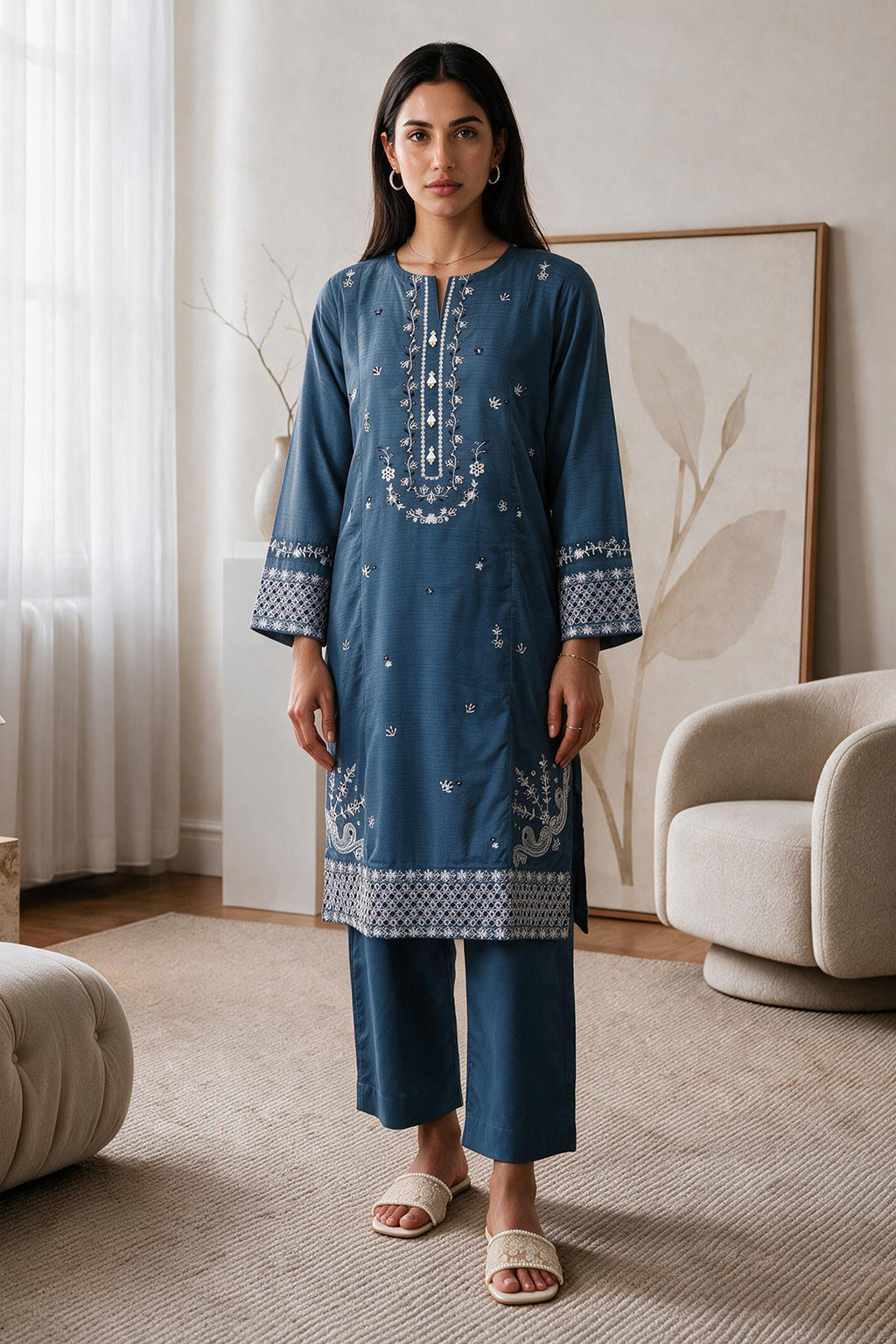 Embroidered Kurta Trouser - 3326