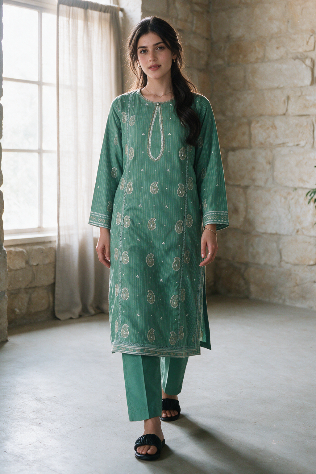 Embroidered Kurta Trouser - 3332