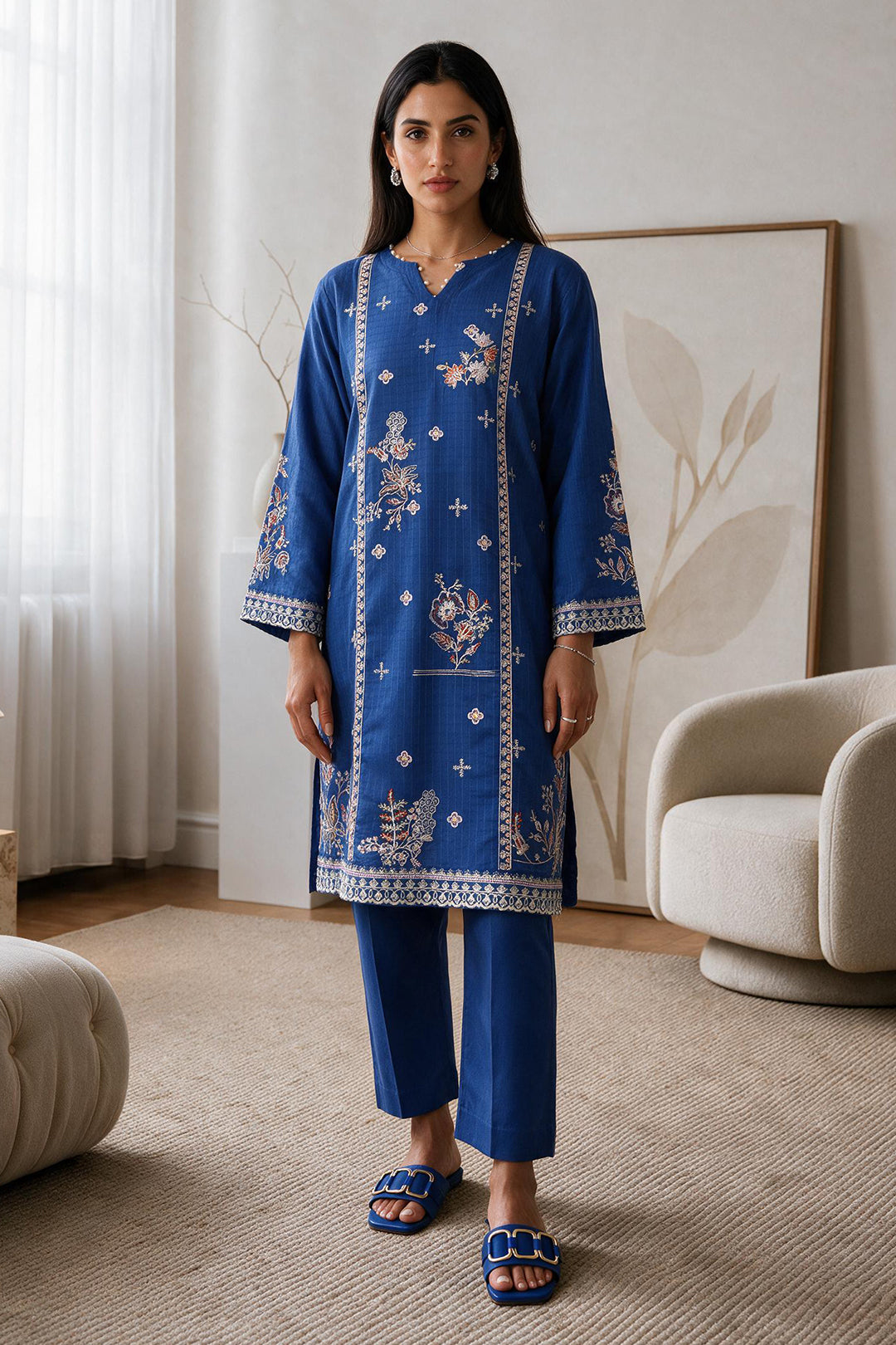 Embroidered Kurta Trouser - 3347