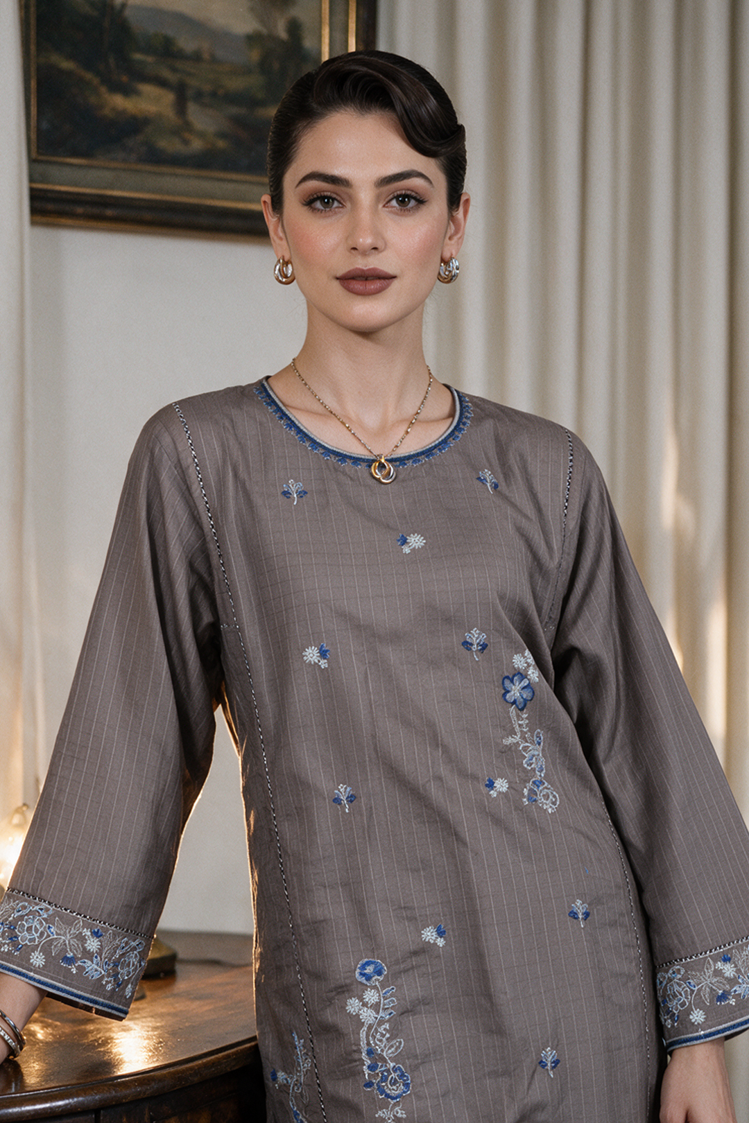 Embroidered Kurta Trouser - 3348