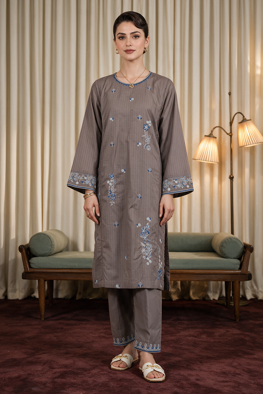 Embroidered Kurta Trouser - 3348