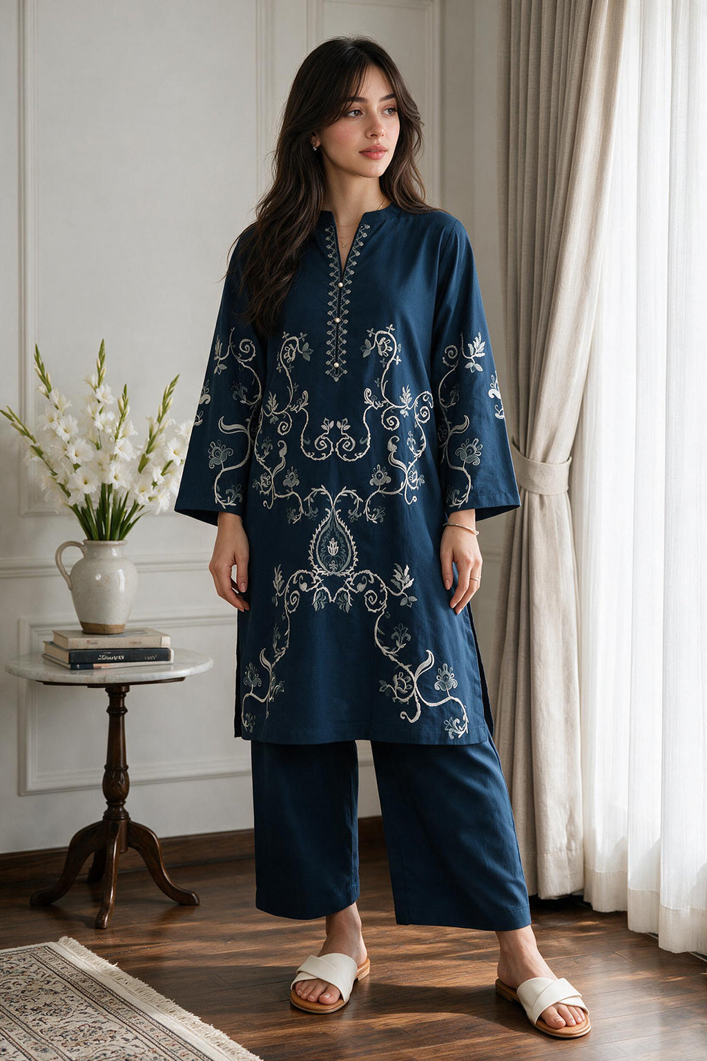Embroidered Kurta Trouser - 3353