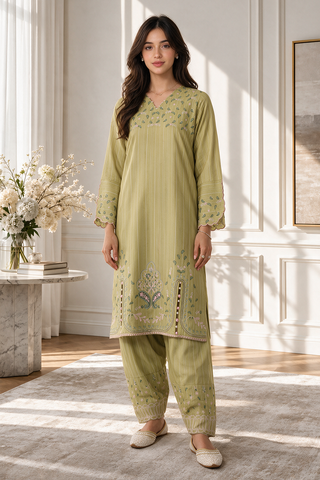 Embroidered Kurta Trouser - 3355