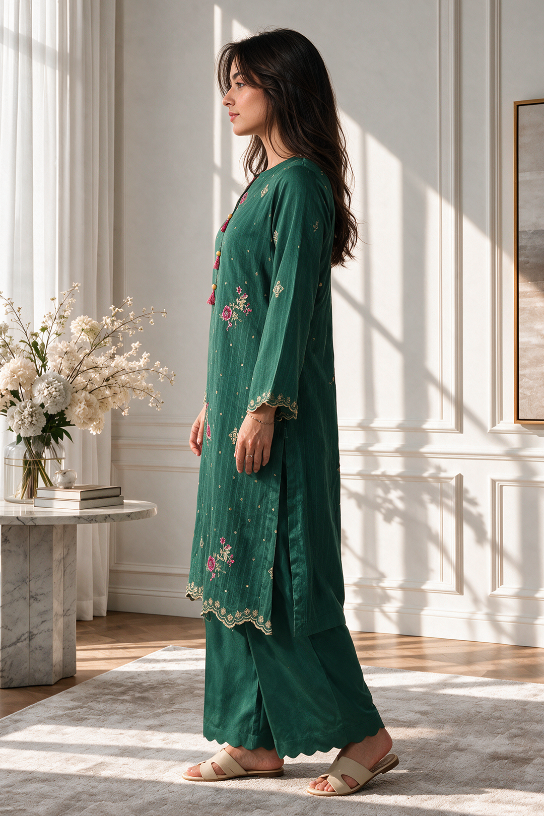 Embroidered Kurta Trouser - 3356