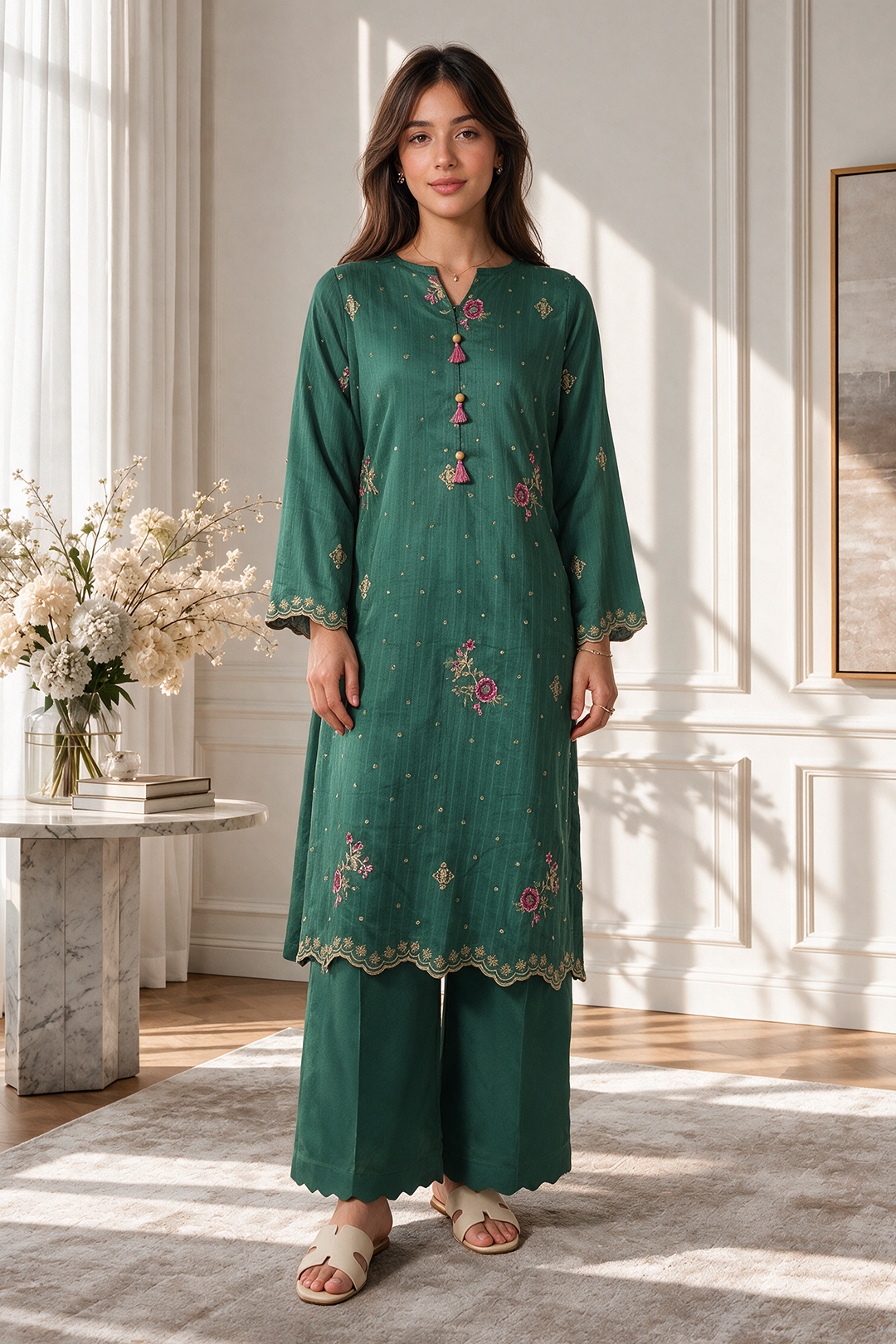 Embroidered Kurta Trouser - 3356