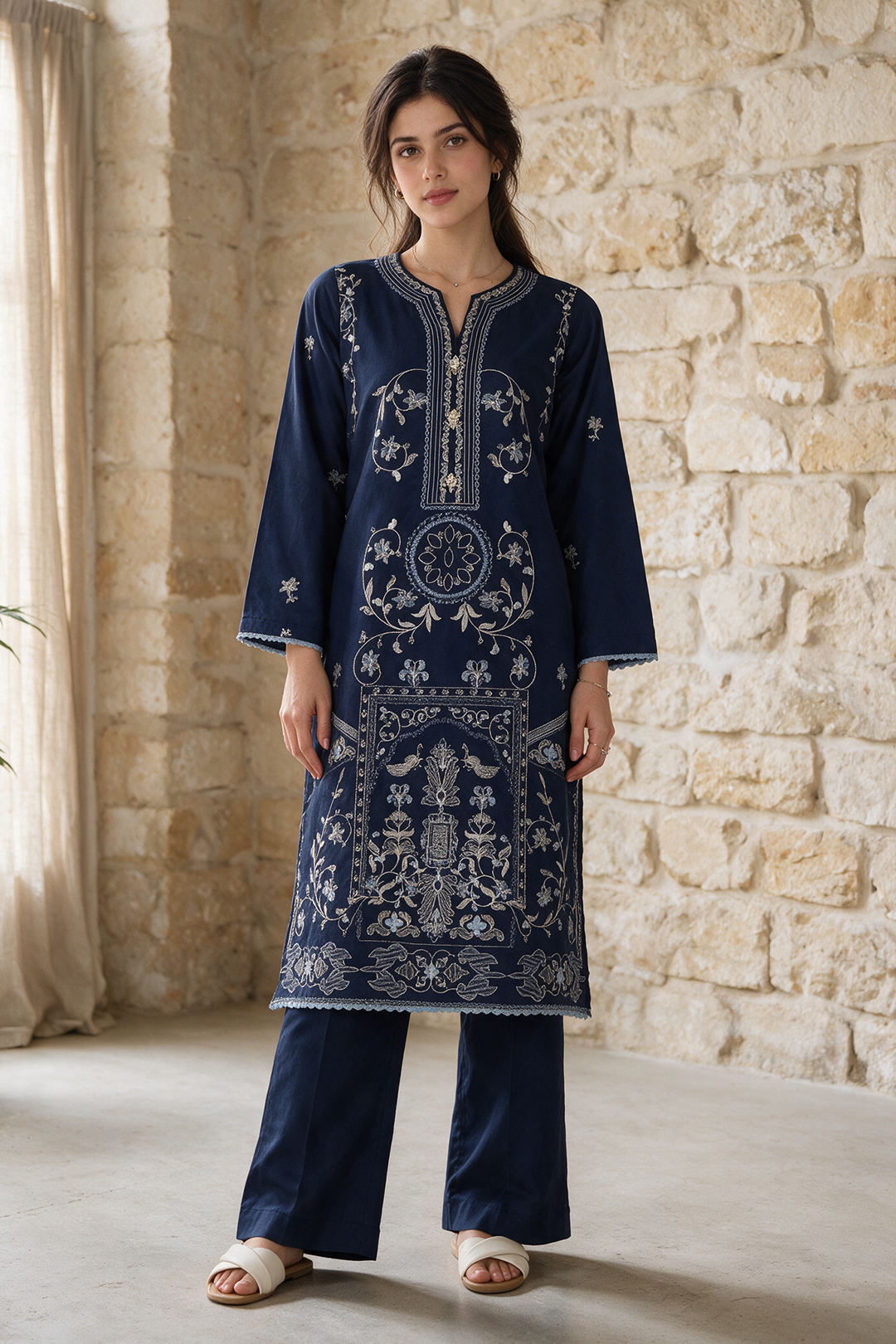 Embroidered Kurta Trouser - 3435