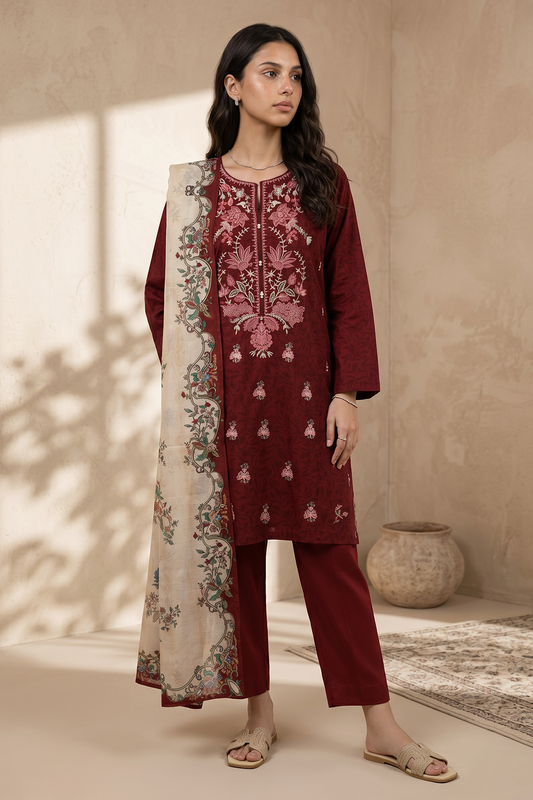 Embroidered Kurta Dupatta Trouser - 1957