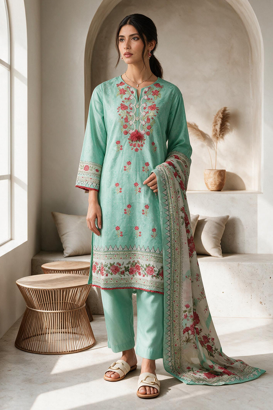 Embroidered Kurta Dupatta Trouser - 1961