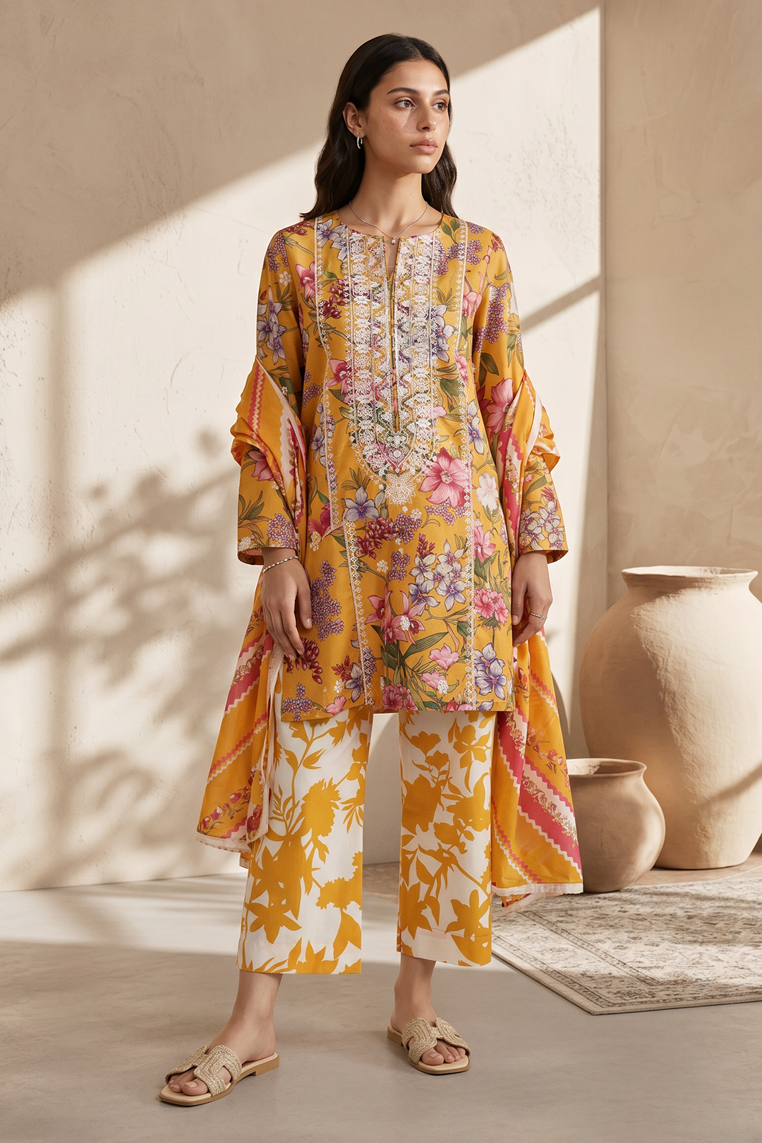 Embroidered Kurta Dupatta Trouser - 2187