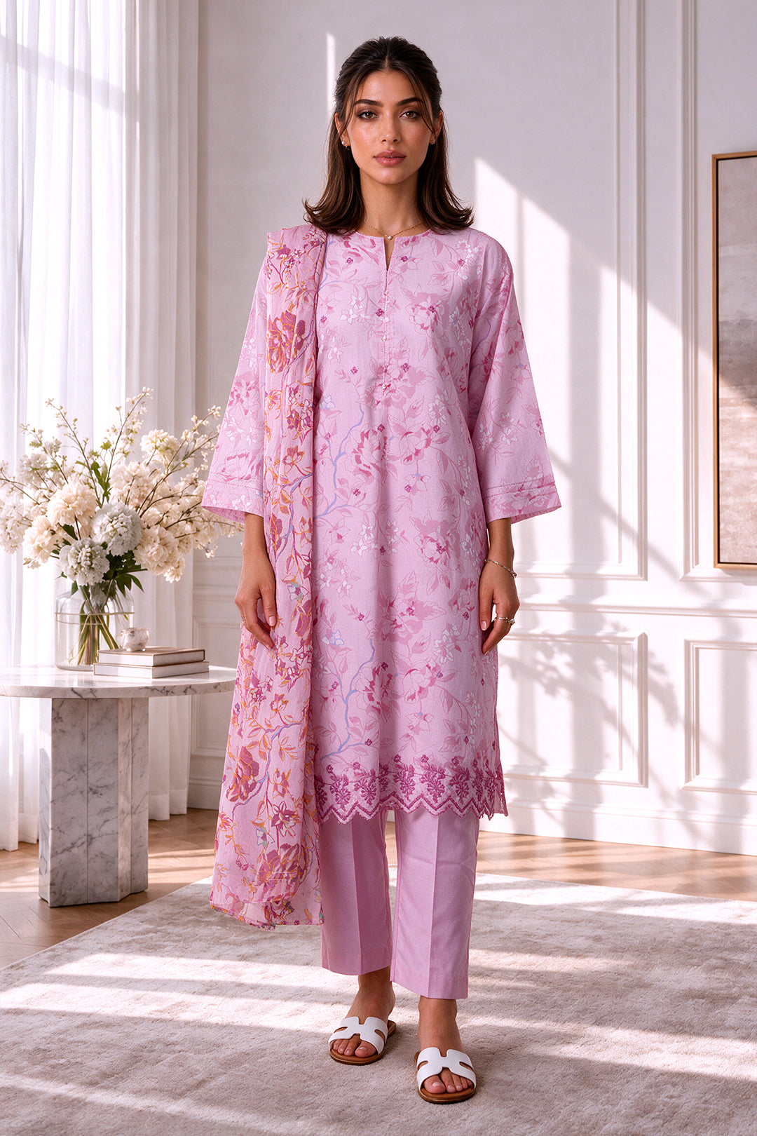 Embroidered Kurta Dupatta Trouser - 2188