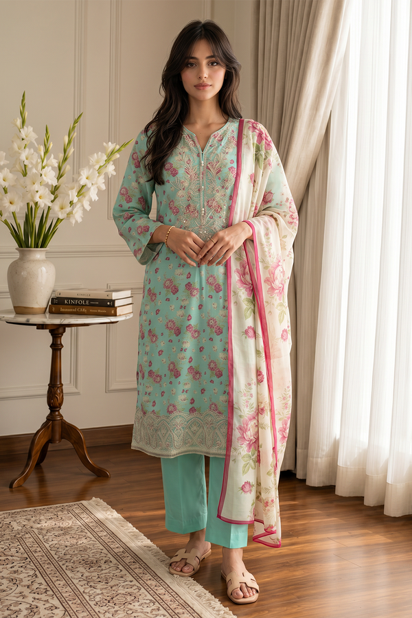 Embroidered Kurta Dupatta Trouser - 2189