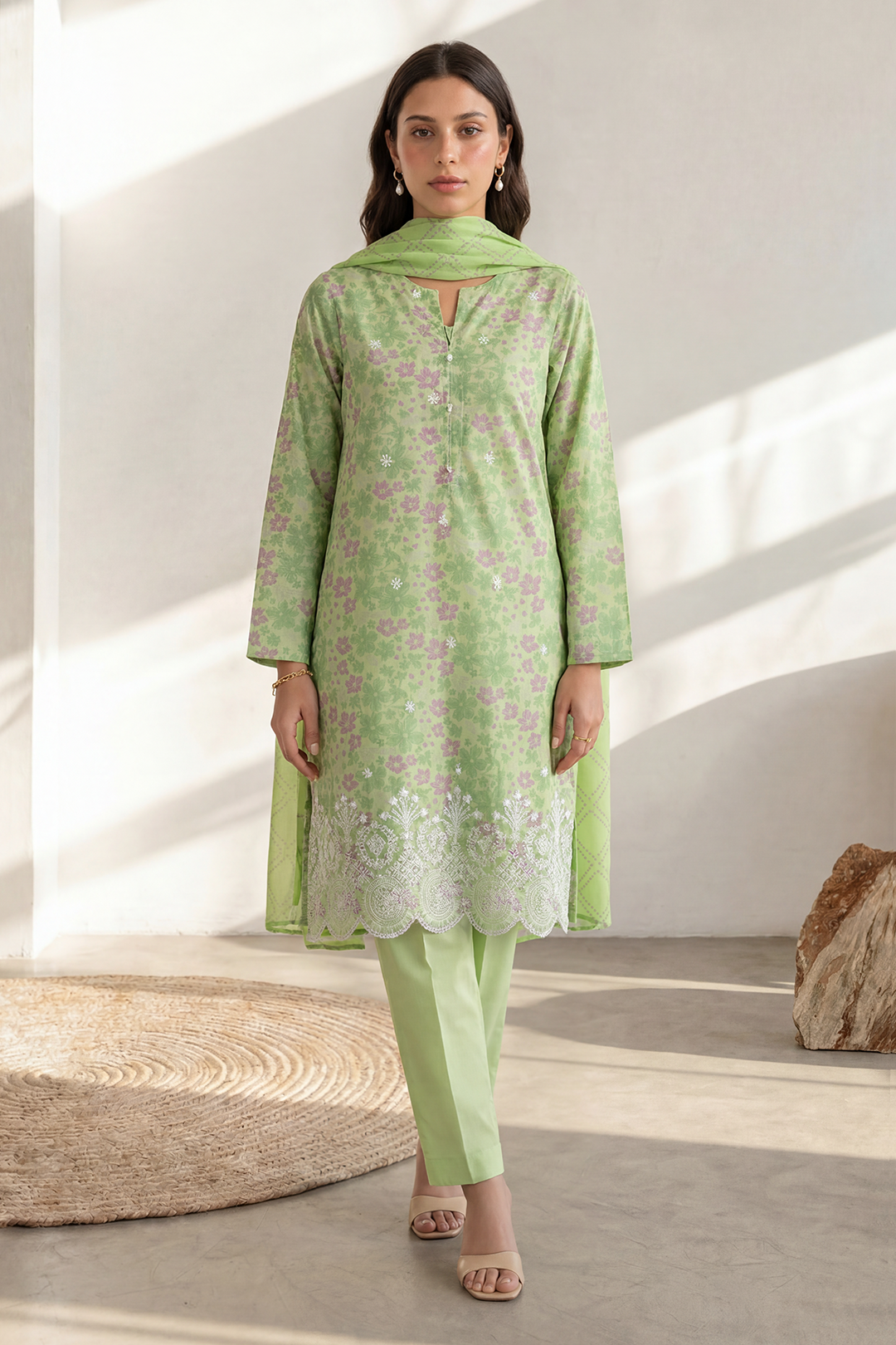 Embroidered Kurta Dupatta Trouser - 2190