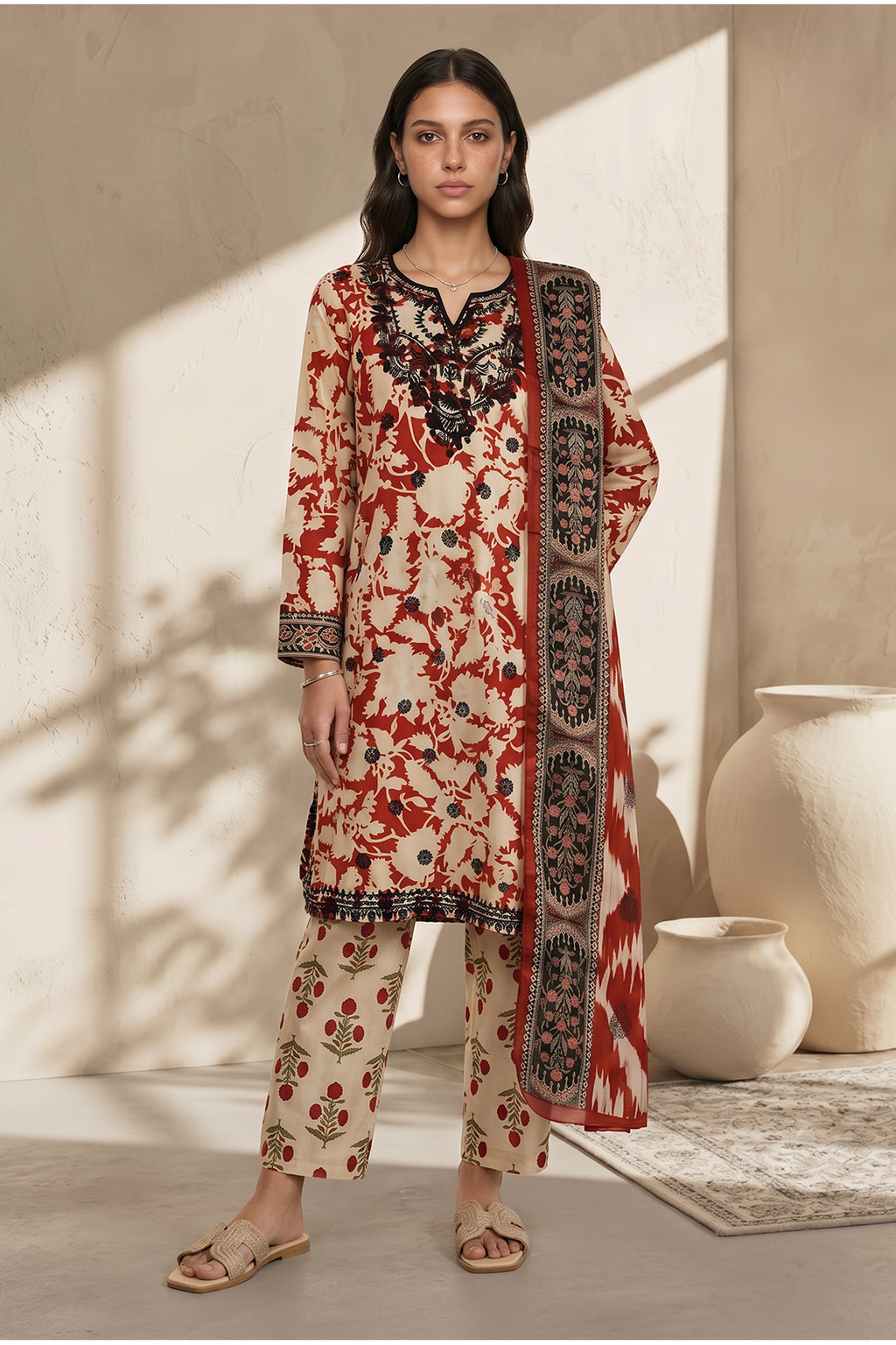 Embroidered Kurta Dupatta Trouser - 2193