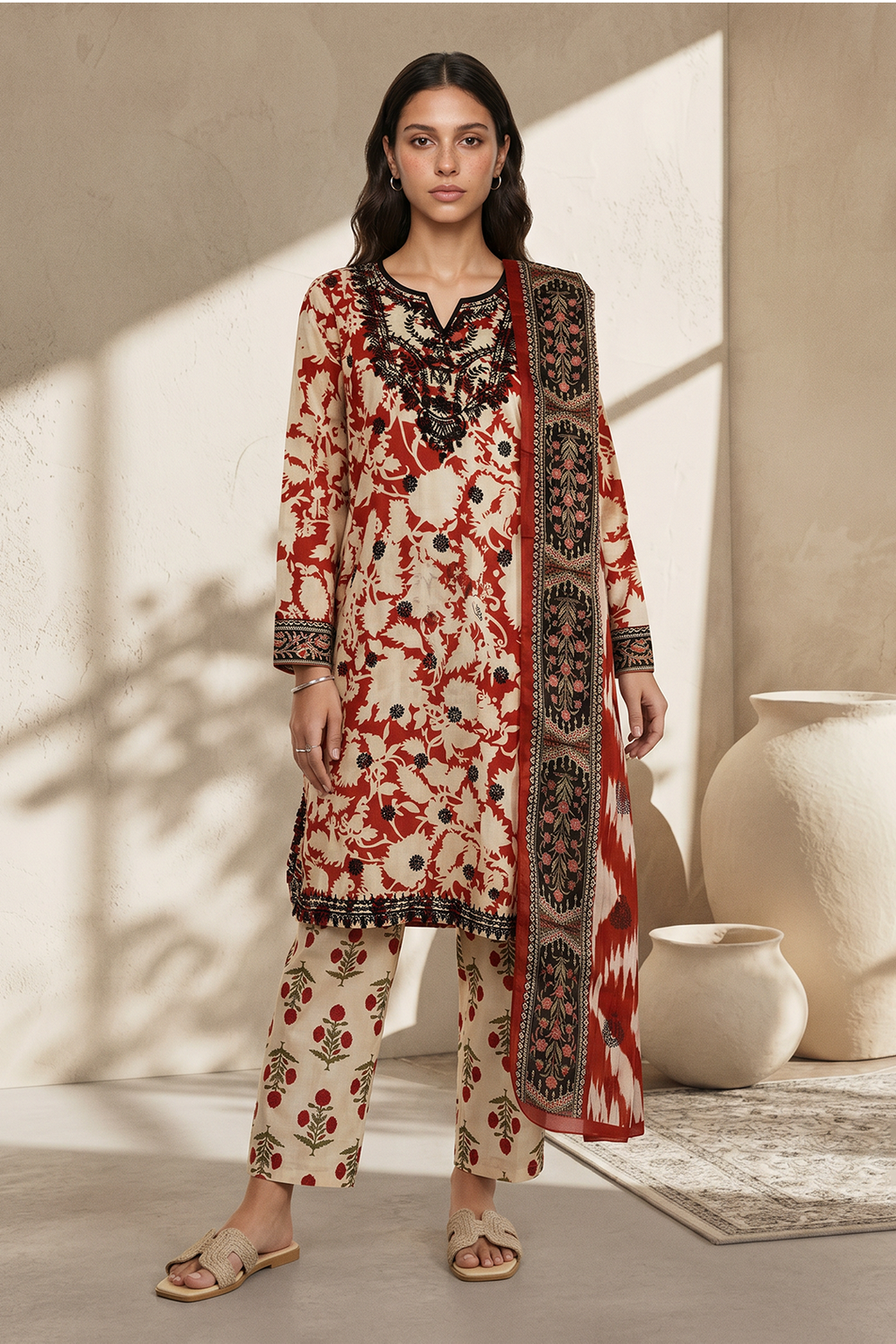 Embroidered Kurta Dupatta Trouser - 2193