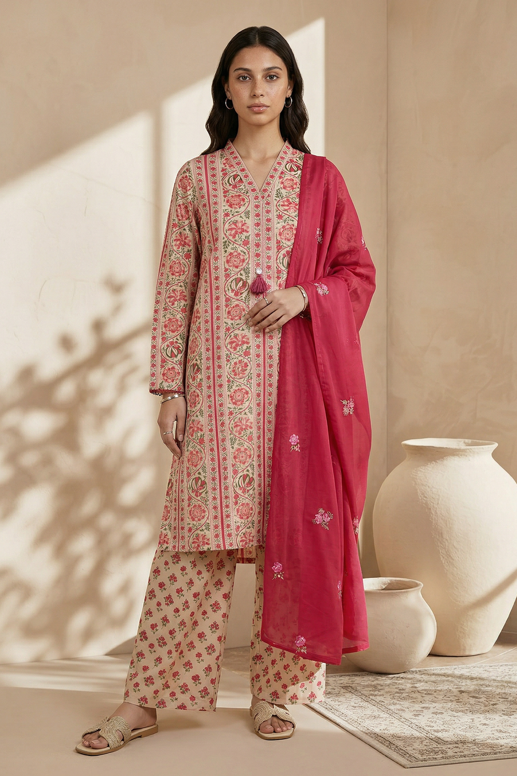 Embroidered Kurta Dupatta Trouser - 2195